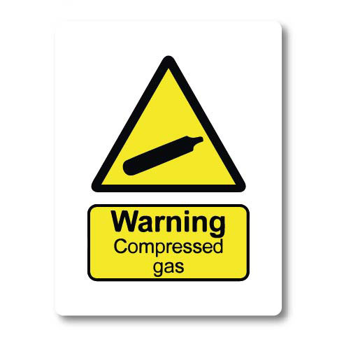 COMPRESSED GAS HAZARD WARNING SIGN SELF ADHESIVE SIGN 100mm x 100mm 